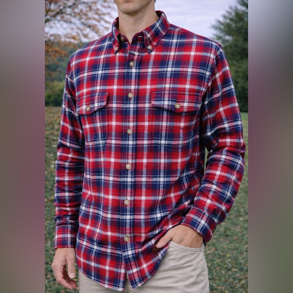 Nautica Warm Red White Blue Flannel Cotton Button Down Shirt XXL